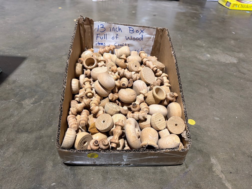 13” BOX OF WOOD CRAFT PCS