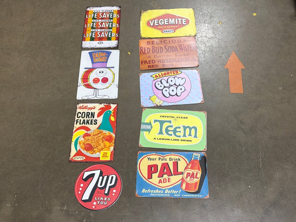 9 METAL FOOD AND DRINK SIGNS