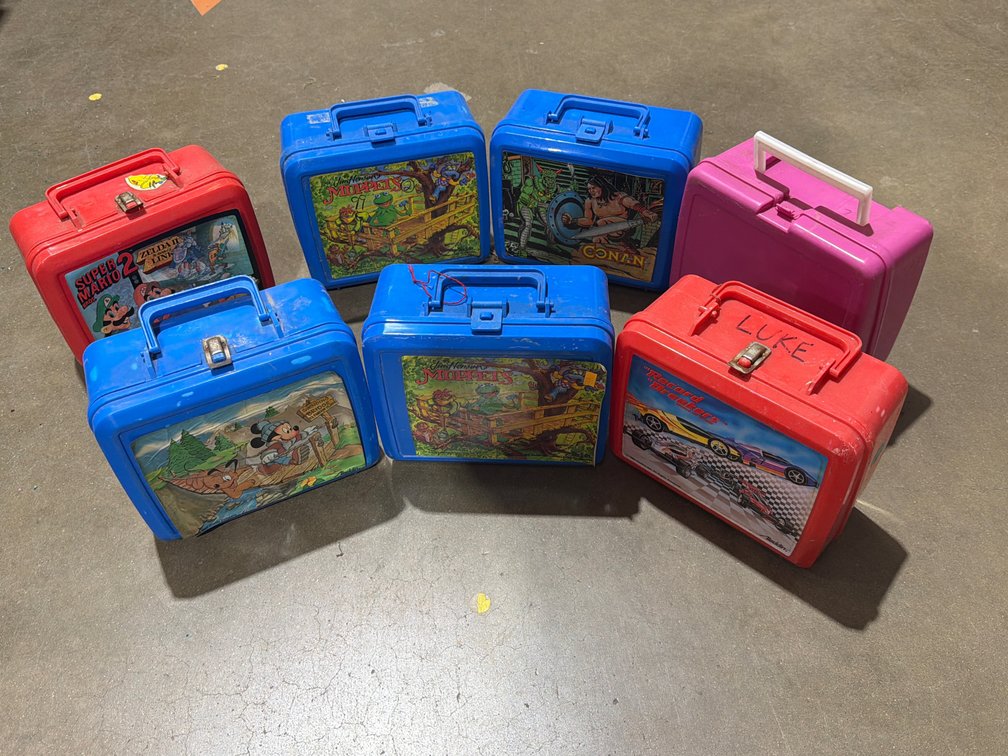 7 VINTAGE LUNCHBOXES WITH THERMOSES