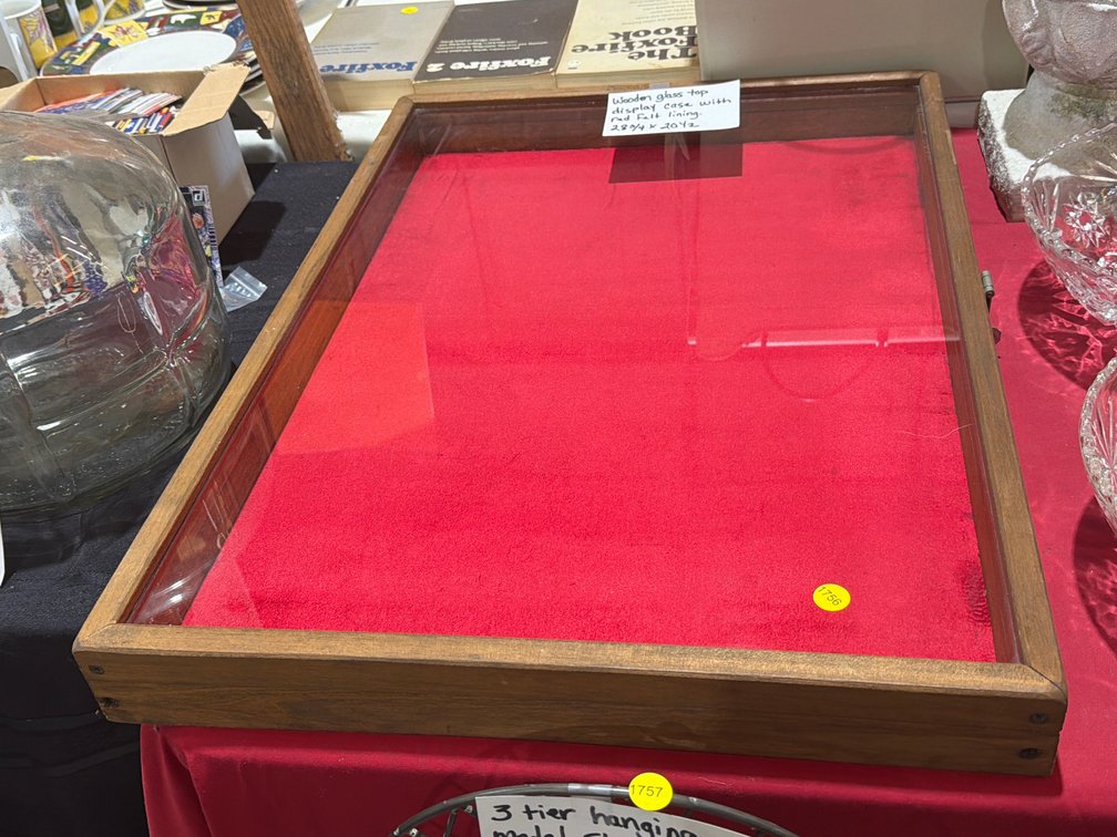 WOODEN GLASS TOP DISPLAY CASE 28”X 20”