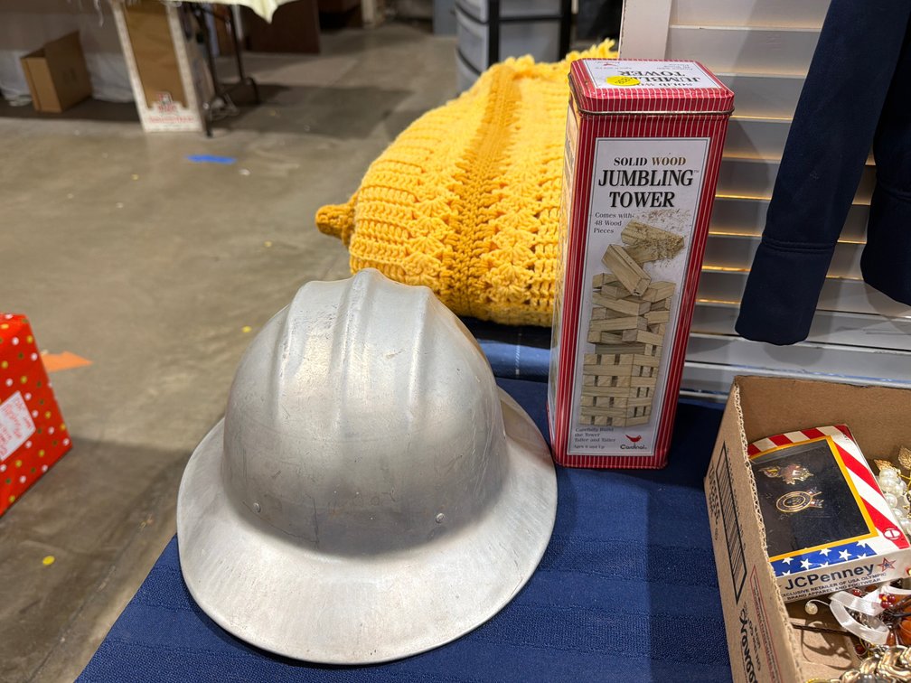 JUMBLING TOWER, ALUMINUM HARD HAT