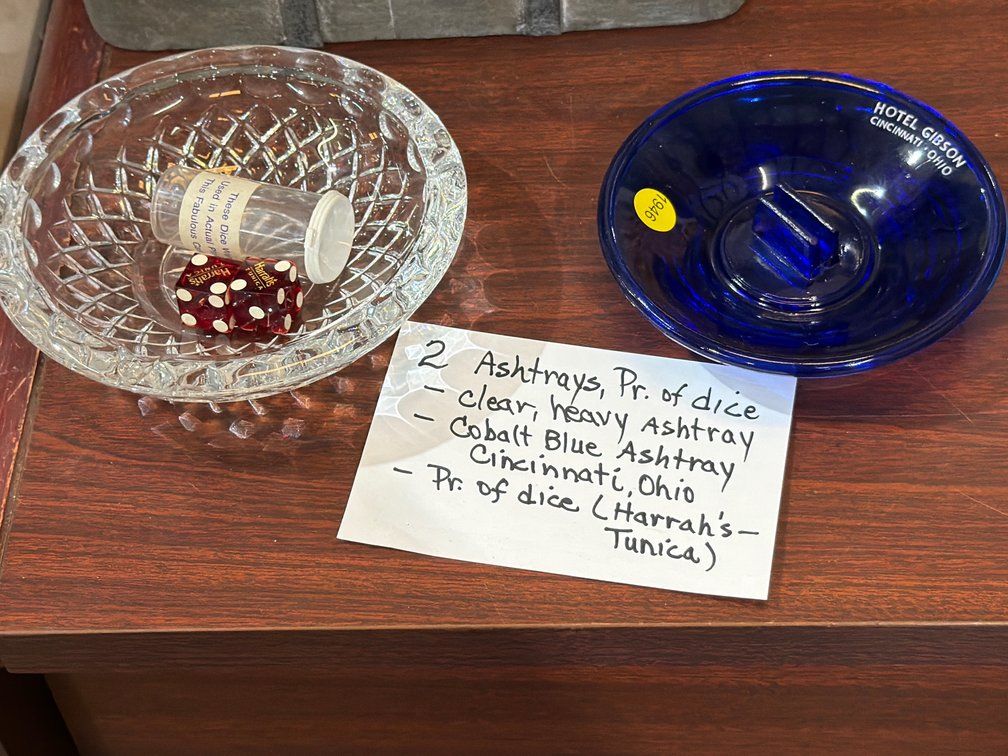 TWO ASHTRAYS AND PAIR OF DICE