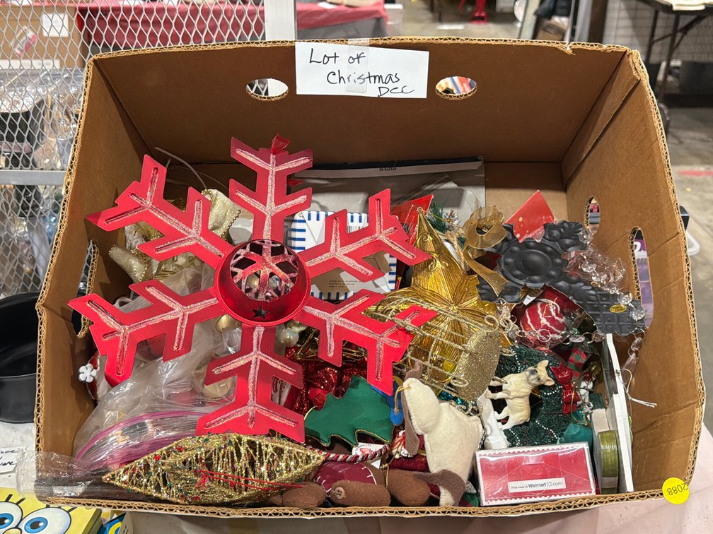 BOX OF CHRISTMAS DECORATIONS