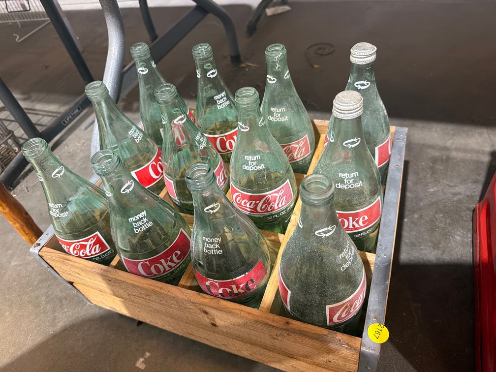 VINTAGE COKE BOTTLES IN WOODEN CRATE