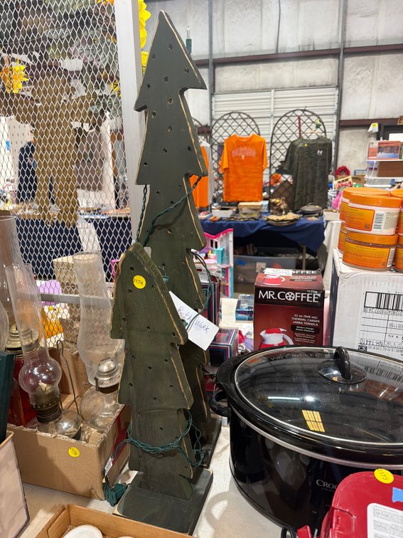 TWO WOODEN CHRISTMAS TREES