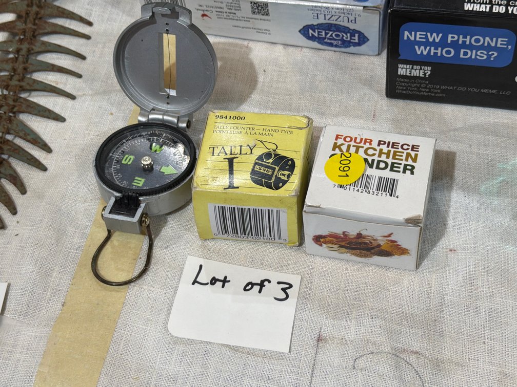 COMPASS, TALLY COUNTER, FOUR PIECE KITCHEN GRINDER