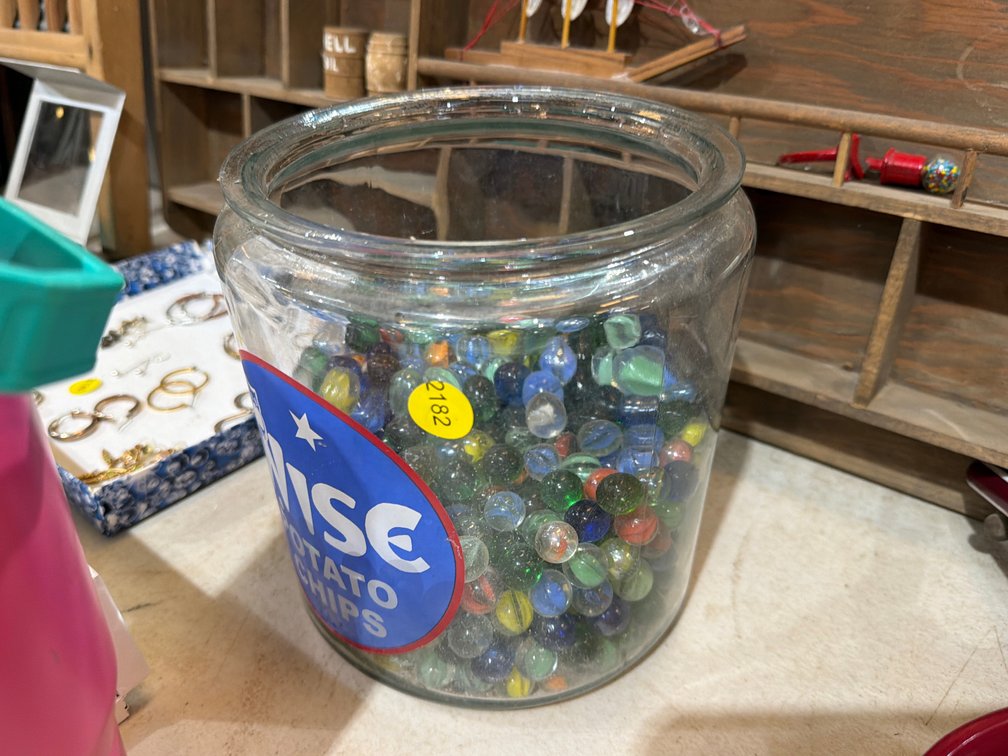 WISE POTATO CHIP JAR WITH MARBLES