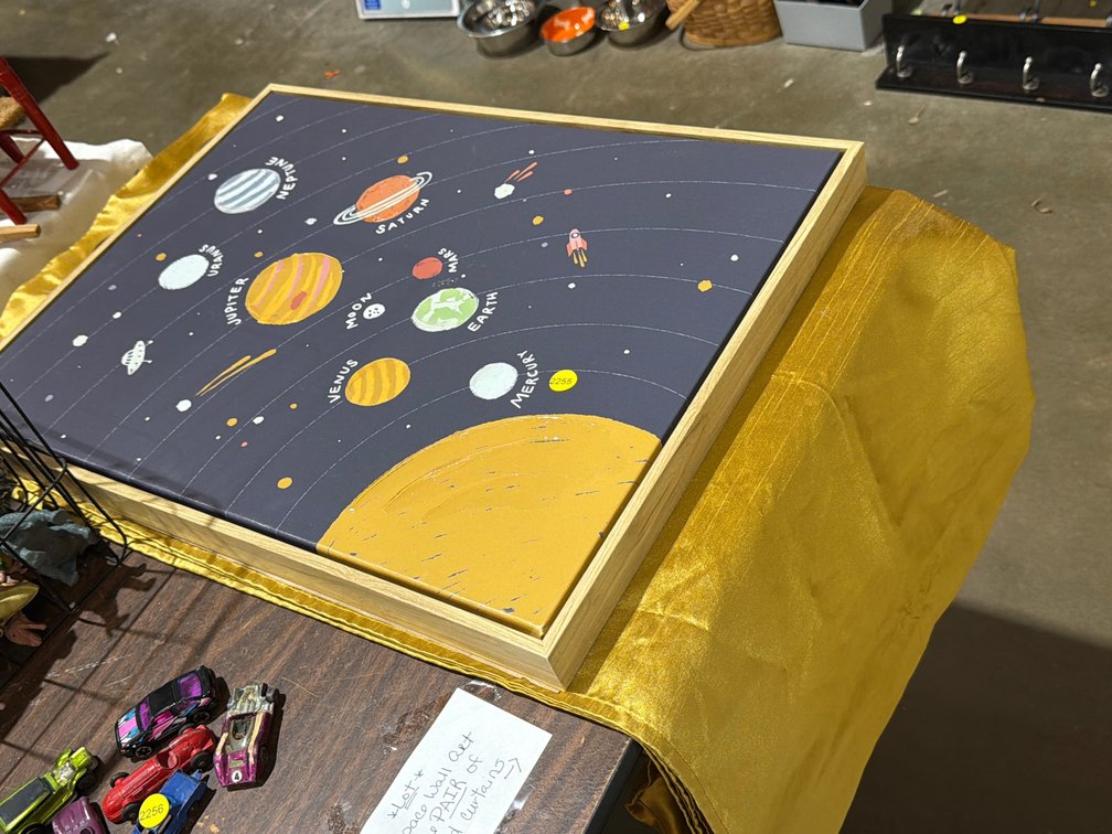 SPACE WALL ART AND GOLD CURTAIN