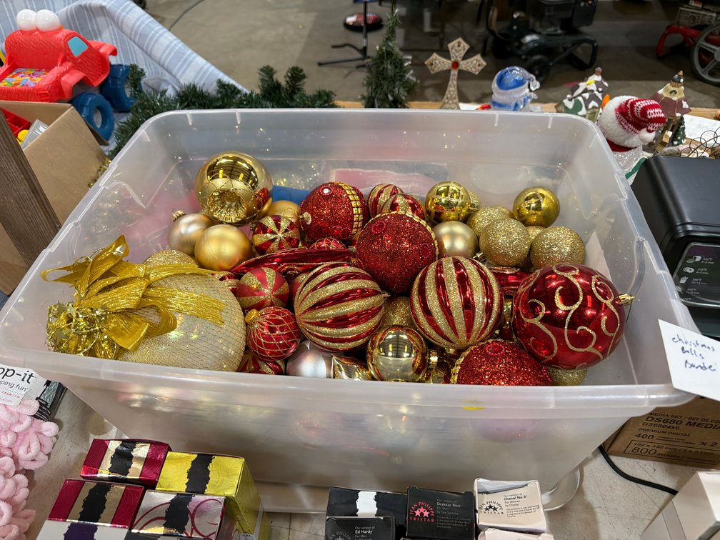TOTE OF CHRISTMAS ORNAMENTS
