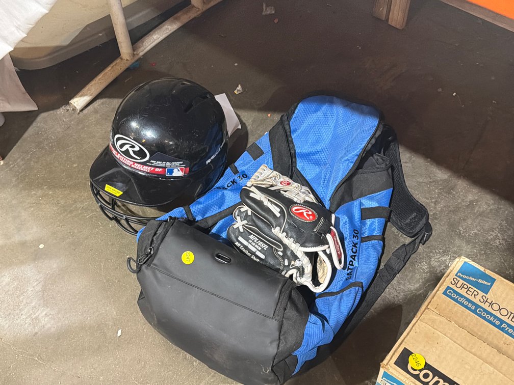 BASEBALL BACKPACK, HELMET, AND GLOVE