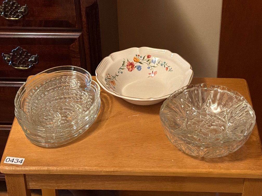 GLASS BOWL , SNACK PLATES , ETC