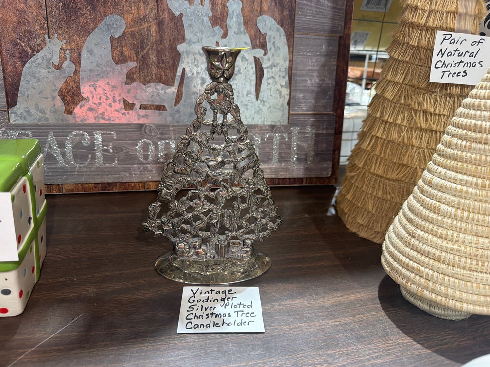 VINTAGE GODINGER SILVERPLATED CHRISTMAS TREE CANDLE HOLDER