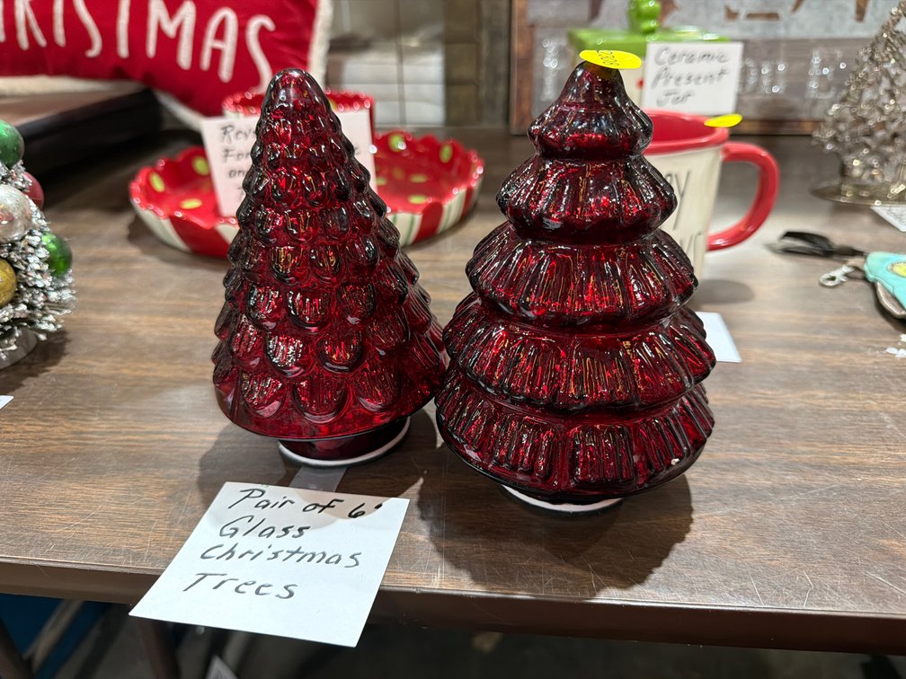 PAIR OF 6” GLASS CHRISTMAS TREES