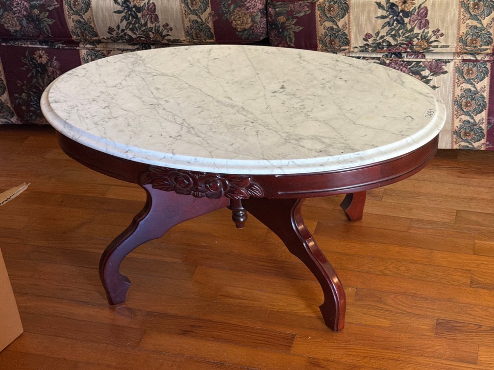 MARBLE TOP COFFEE TABLE 34”X22”X17”