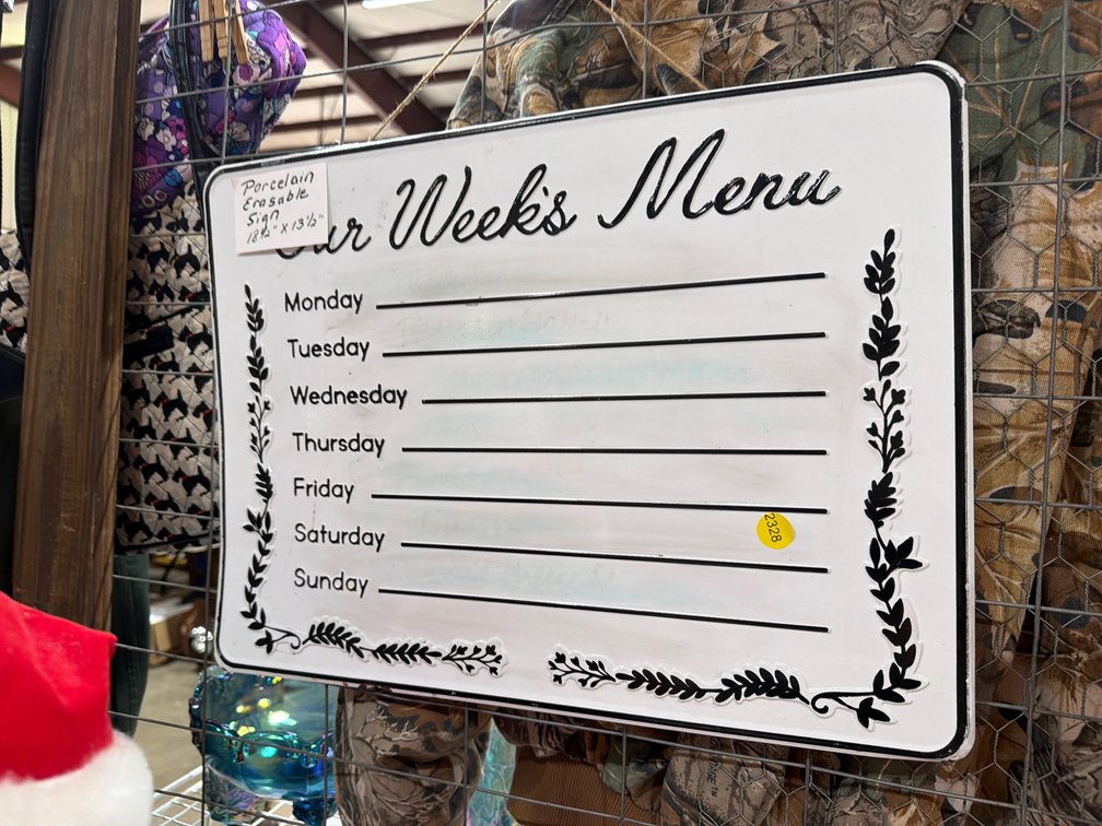 PORCELAIN DRY ERASE WEEKLY MENU BOARD