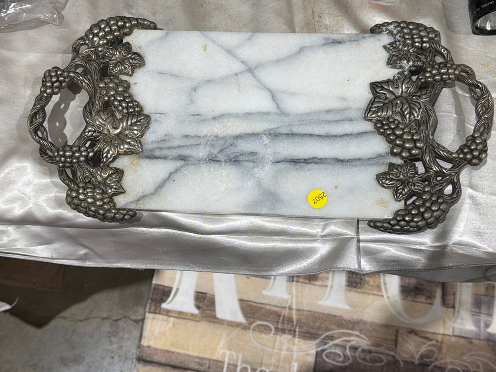 GODINGER SILVER ART CO MARBLE/ SILVER SERVING TRAY