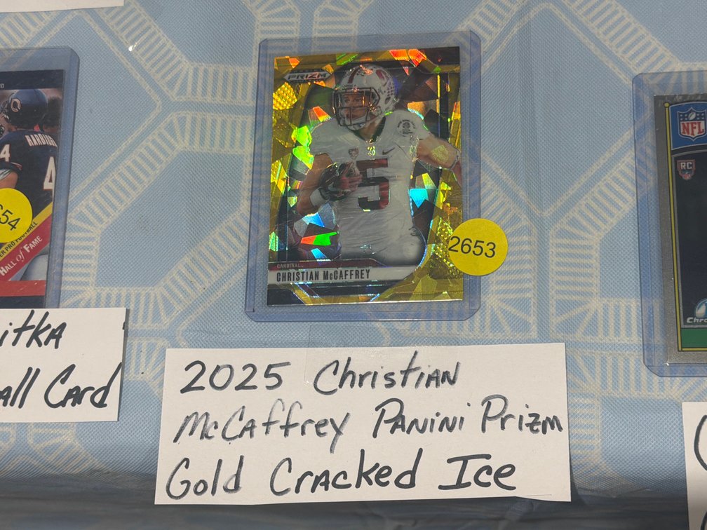 2025 CHRISTIAN MCCAFFREY PANINI PRISM GOLD CRACKED ICE CARD