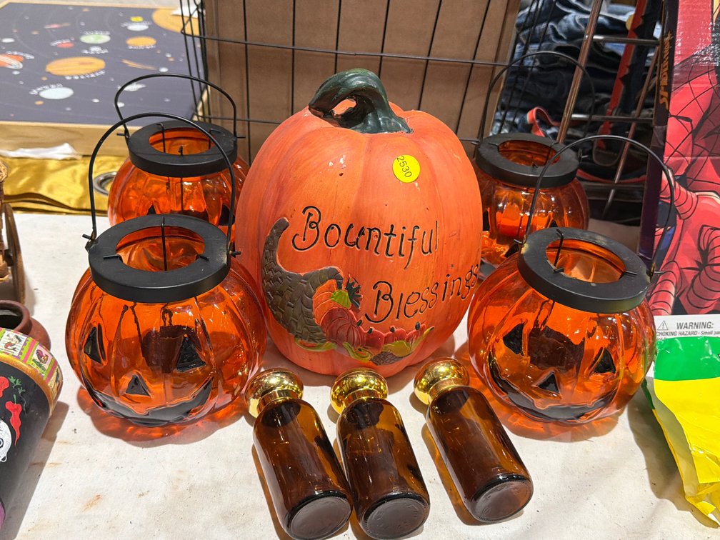 PUMPKIN DECOR , CANDLE HOLDERS , BOTTLES
