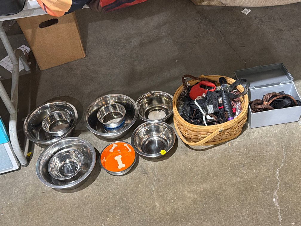 PET BOWLS , LEASHES , ETC