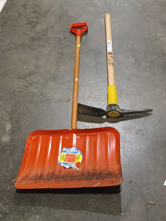 SNOW SHOVEL AND PICK AXE