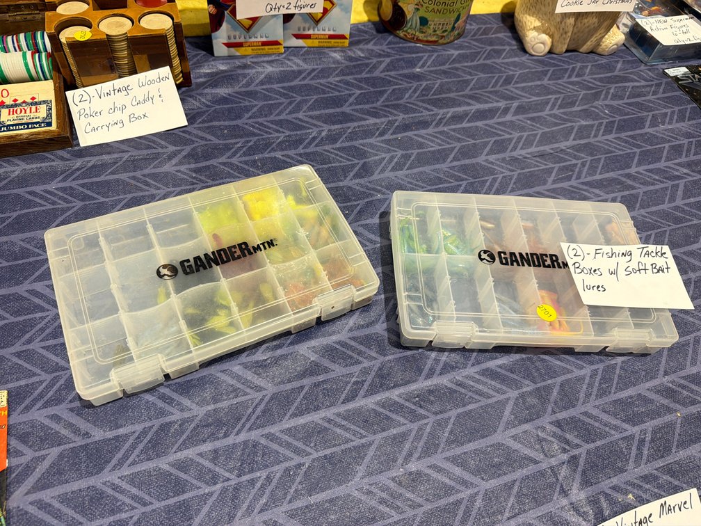 2 FISHING TACKLE BOXES WITH SOFT BAIT
