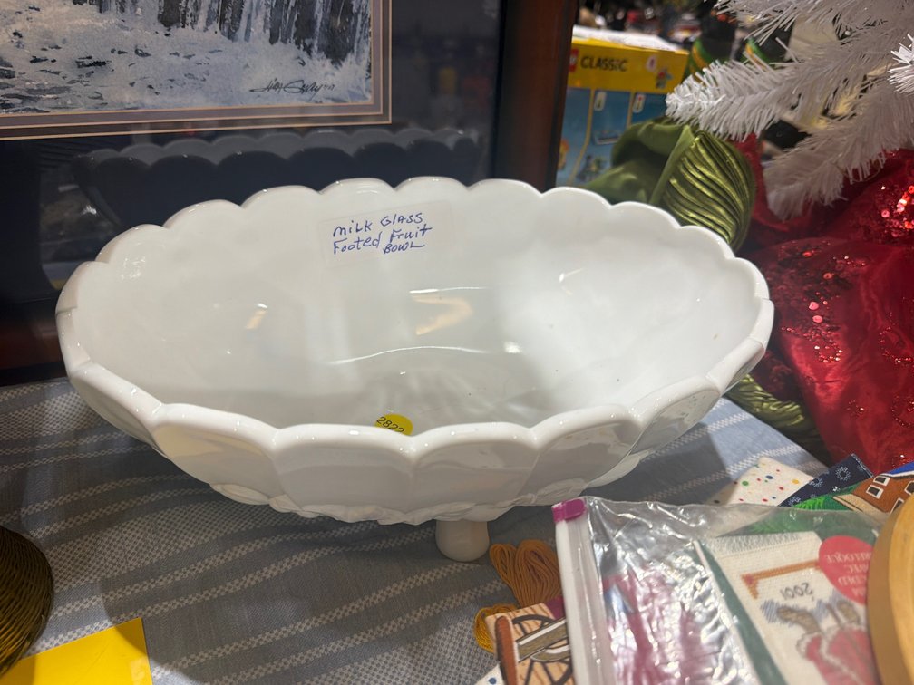 FOOTED MILK GLASS FRUIT BOWL