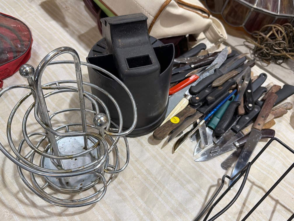 VARIOUS KNIVES, KNIFE HOLDER, SPICE RACK