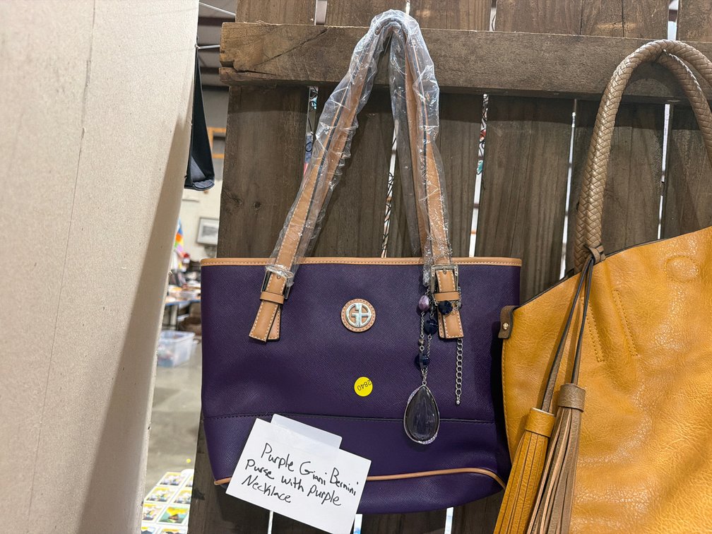 PURPLE PURSE WITH PURPLE NECKLACE