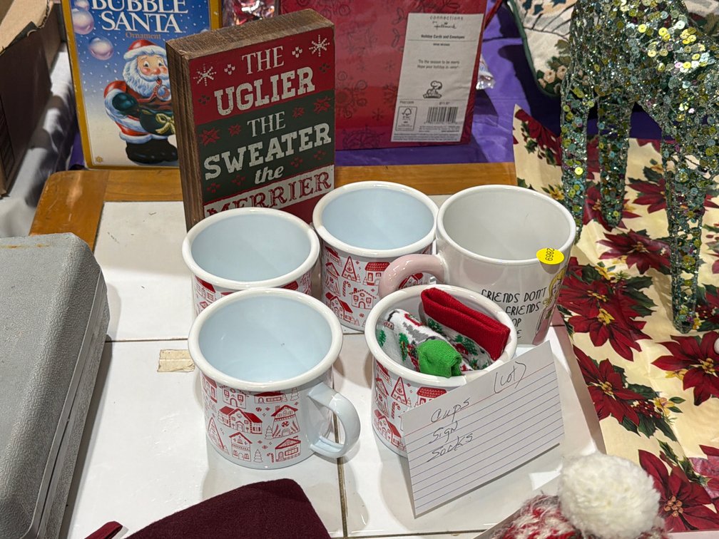 CHRISTMAS MUGS, SIGN & SOCKS