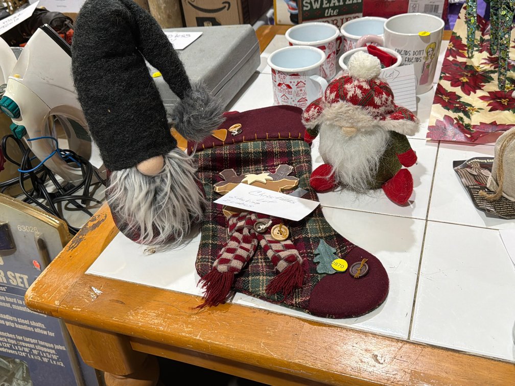 CHRISTMAS STOCKING & (2) GNOMES