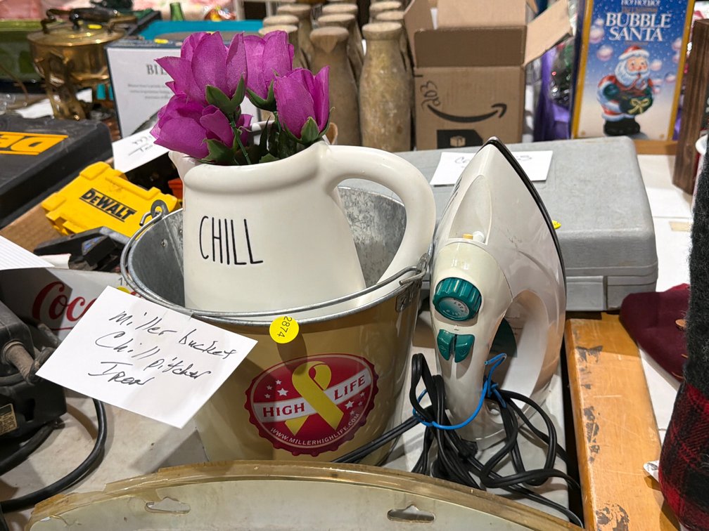 MILLER BUCKET, CHILL PITCHER, IRON
