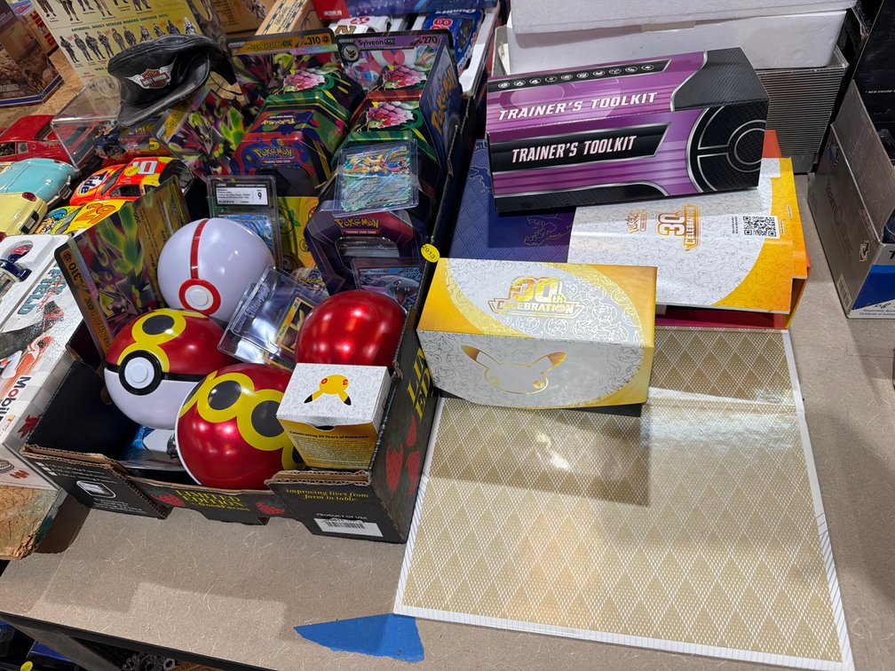 LOT OF POKEMON CARDS, TINS, ETC