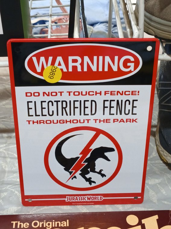 WARNING JURASSIC WORLD SIGN