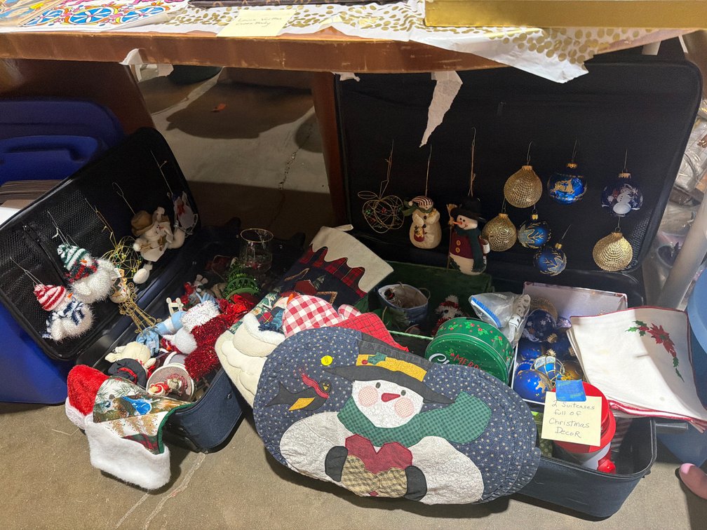TWO SUITCASES OF CHRISTMAS DECOR