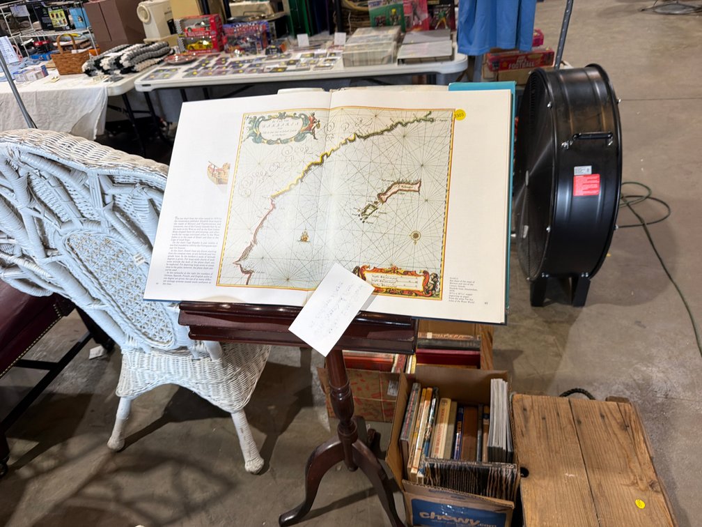 WOODEN STAND WITH BOOK OF MAPS