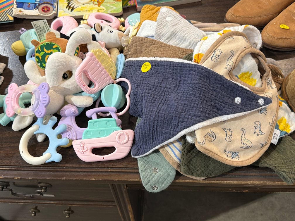 LOT OF BABY BIBS, TEETHERS
