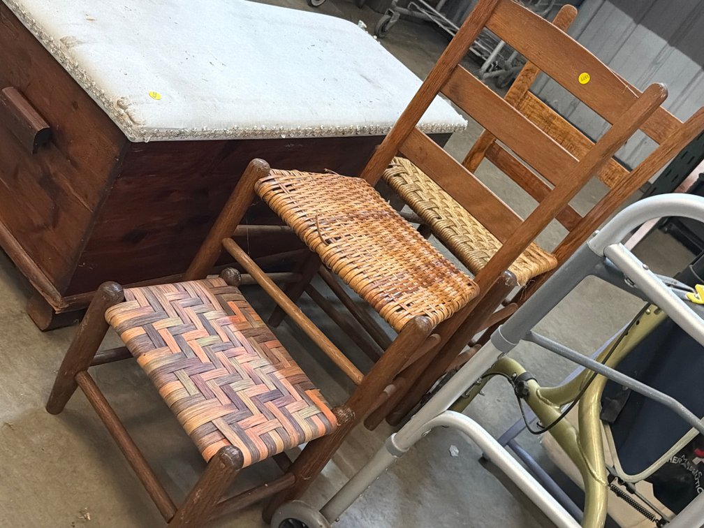TWO CHAIRS AND STOOL