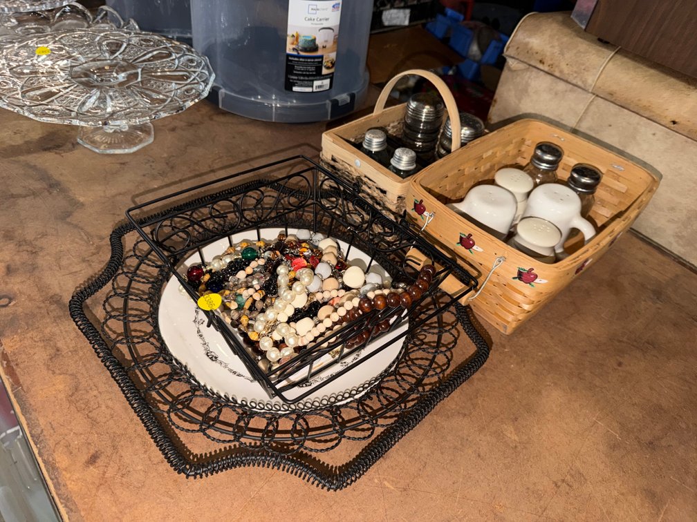 BASKETS, SALT & PEPPER SHAKERS, AND JEWELRY