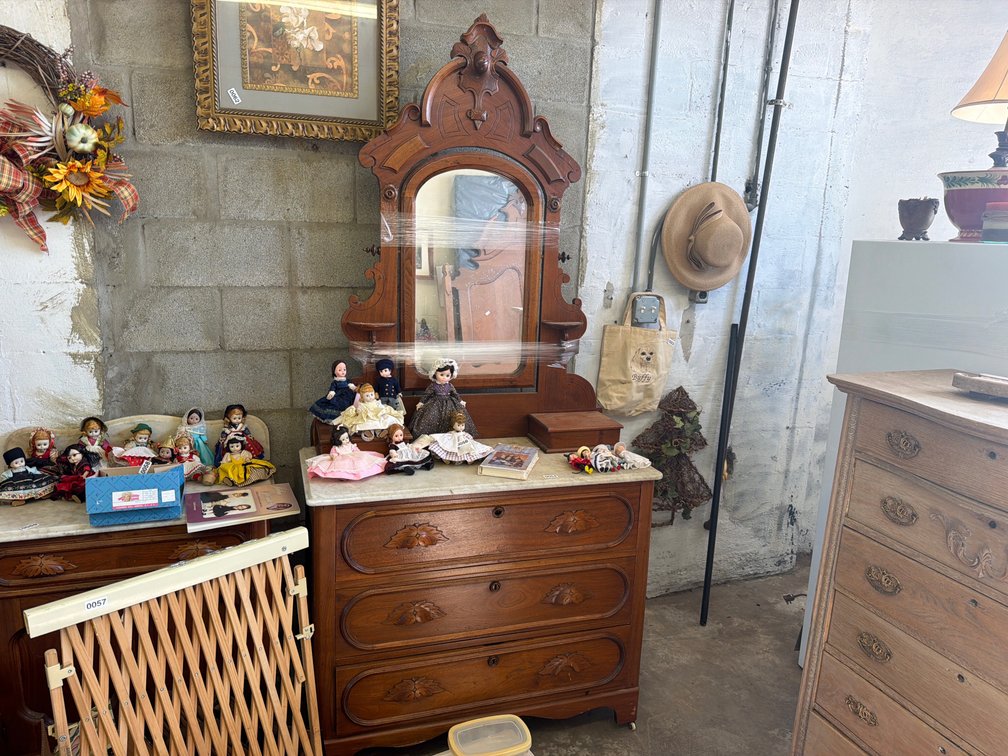 ANTIQUE MARBLE TOP DRESSER WITH MIRROR