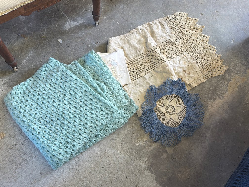 AFGHAN, DOILIES, AND RUNNER
