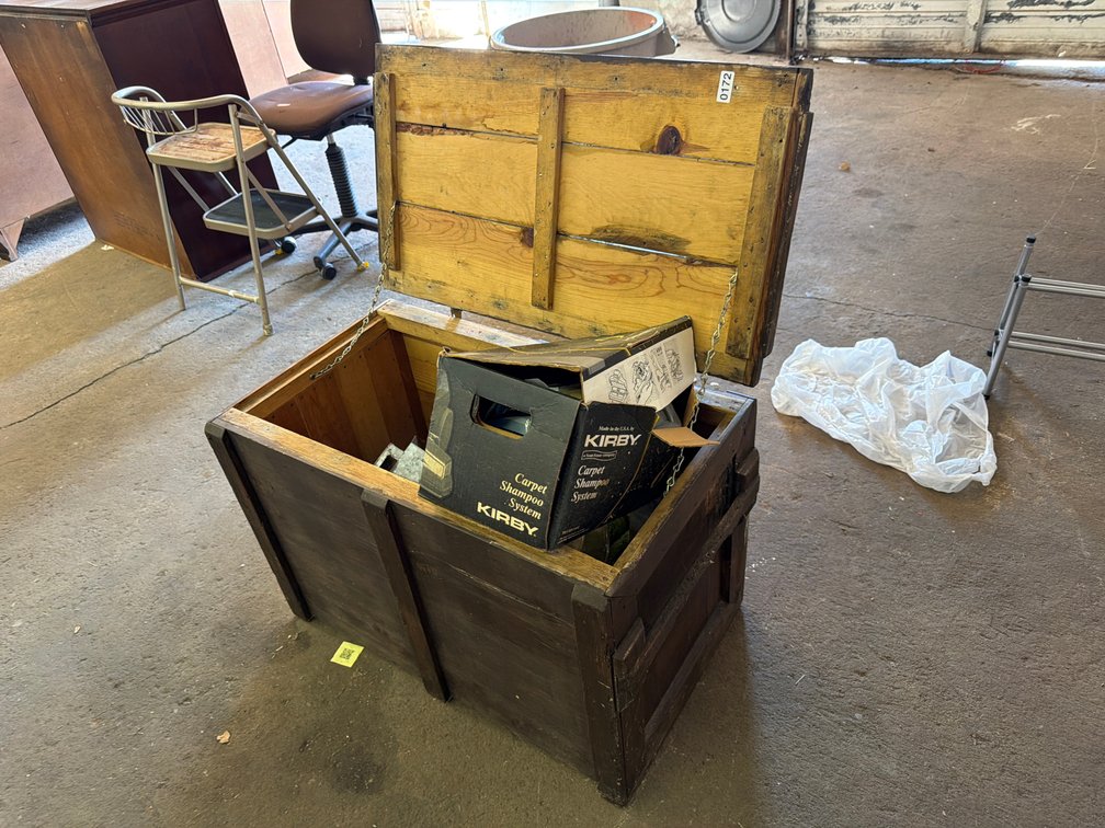 WOODEN TRUNK W/ MISC