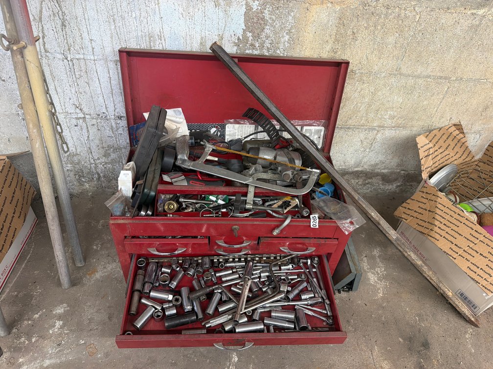 PRY BAR AND TOOLBOX FULL OF TOOLS