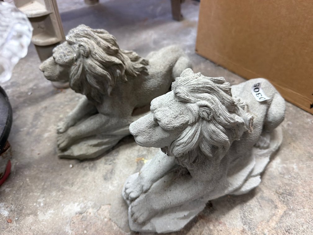 (2) SMALL CONCRETE LION STATUES