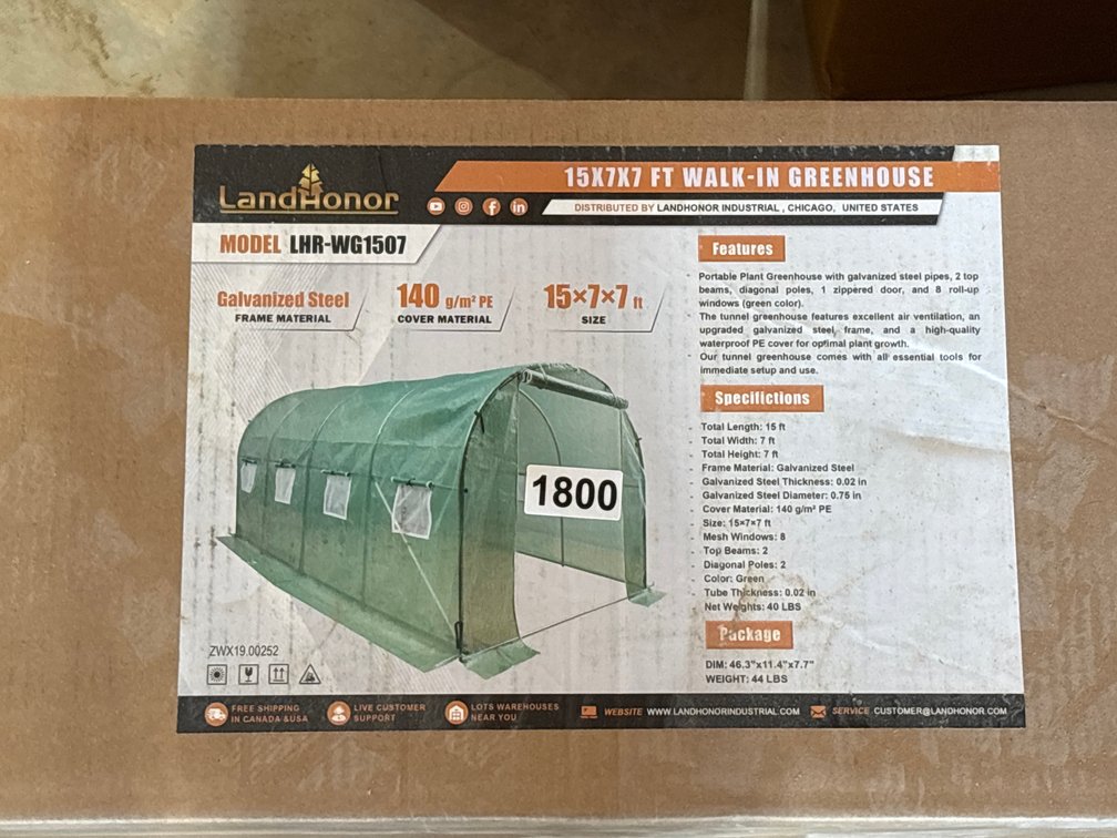 (2) 15’ x 7’ x 7’ GREENHOUSES