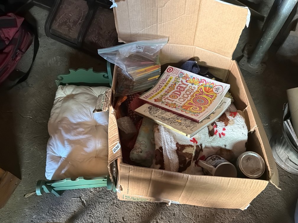 BLANKETS, COLORING BOOKS, PENCILS, JARS, ETC.