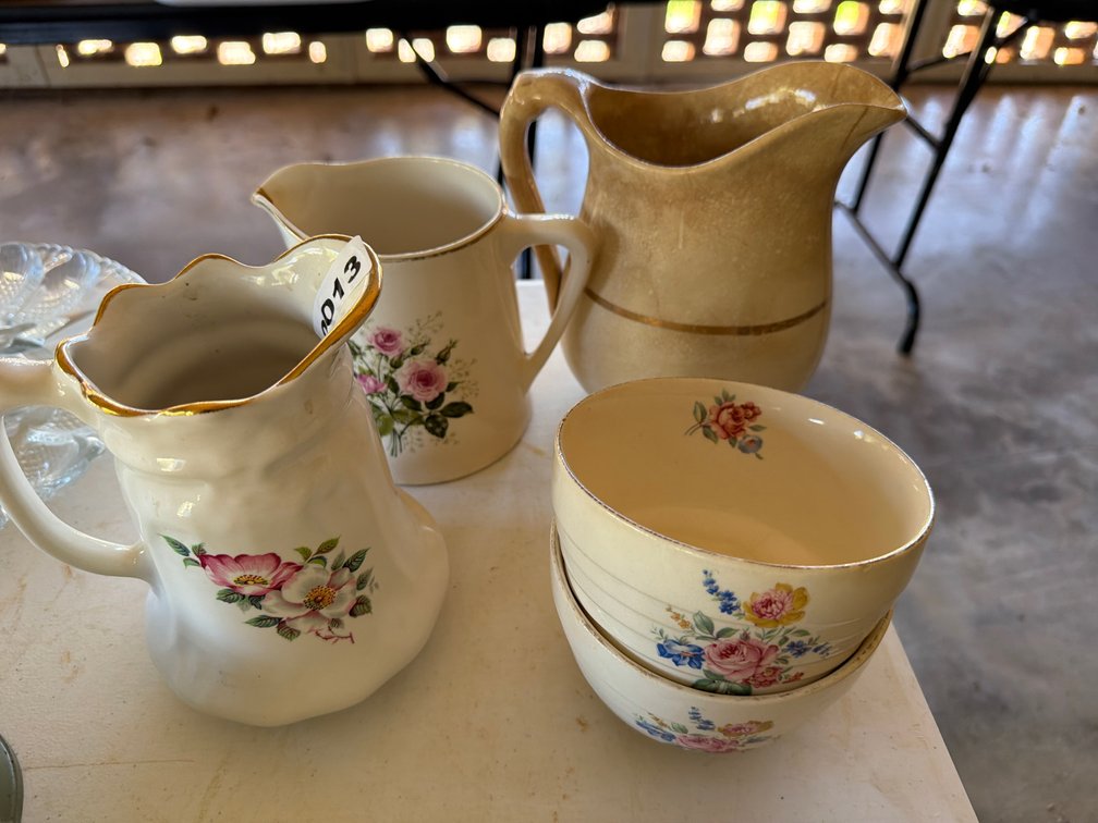 (2) USA FLORAL BOWLS, HOUSE OF WEBSTER CERAMICS, SEMI PORCELAIN PITCHER