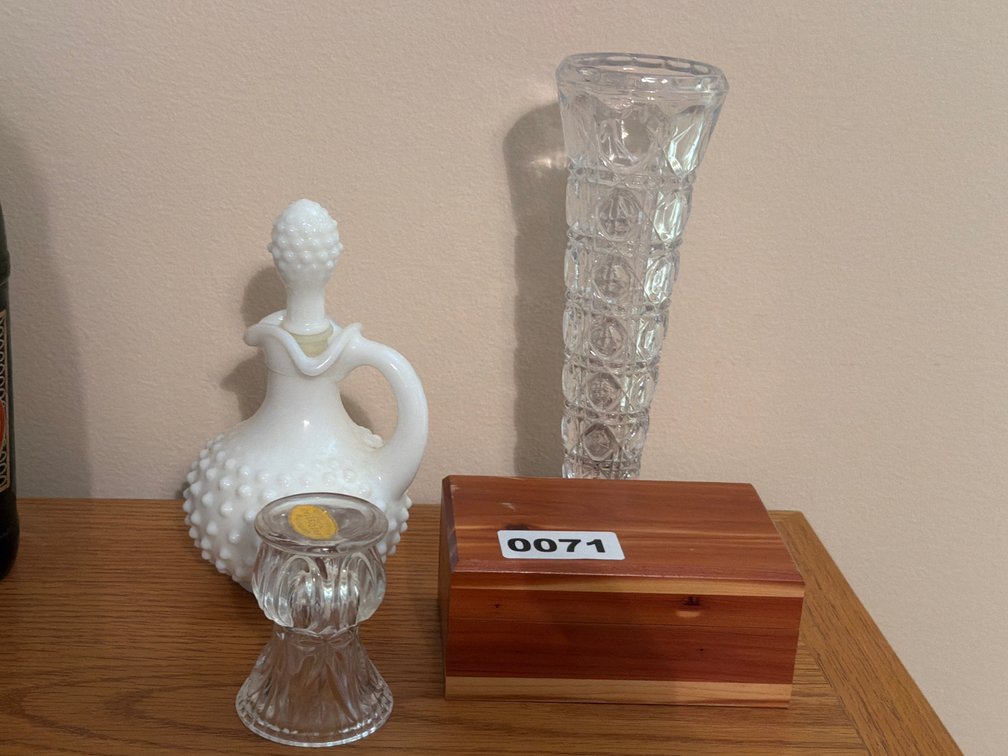 SMALL PITCHER , GLASS VASE , ETC