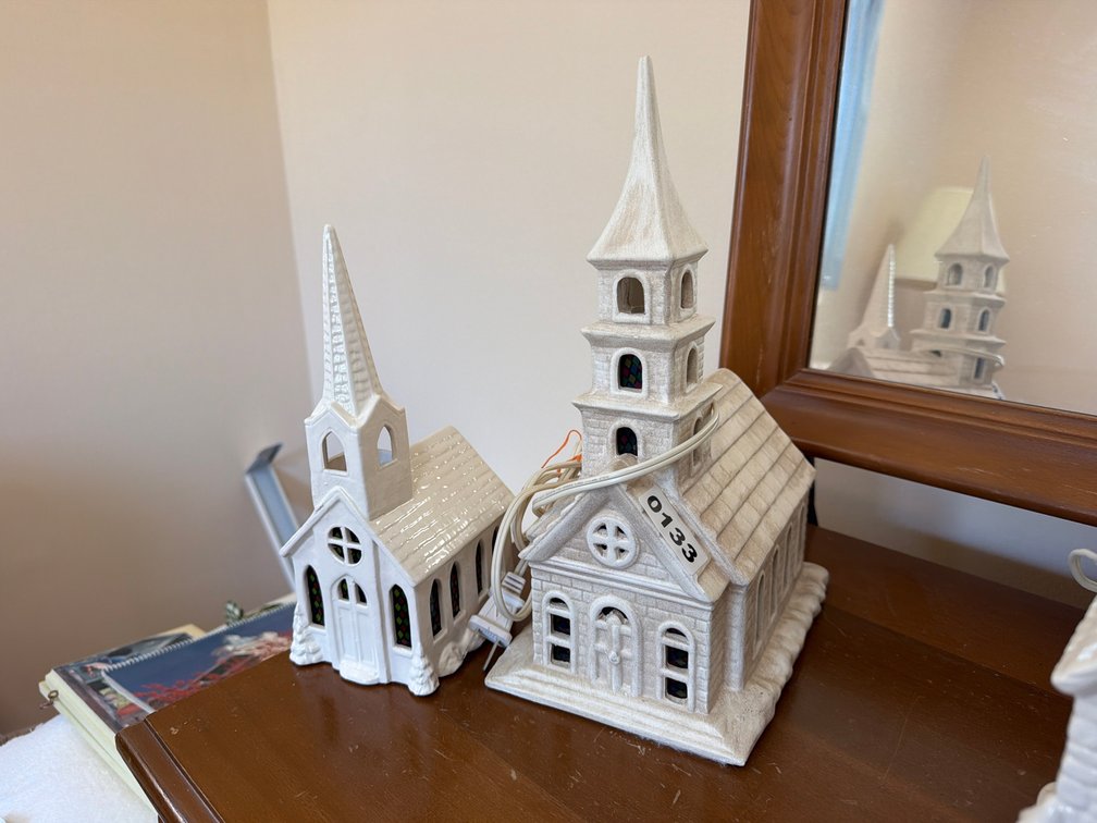 2 CERAMIC LIGHTED CHURCHES