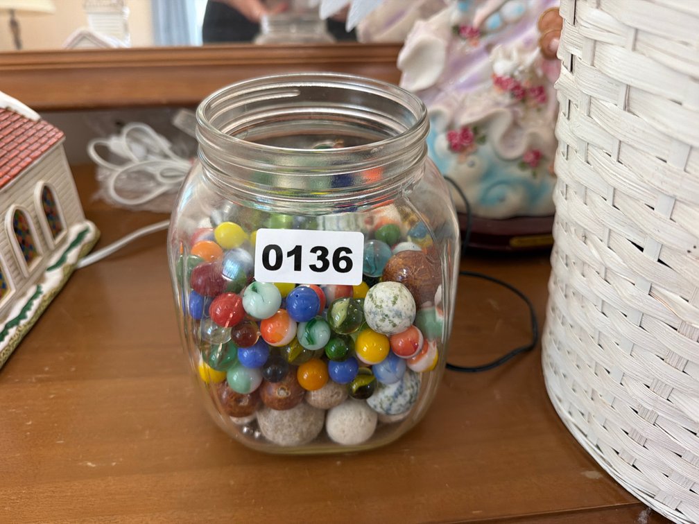 JAR OF VINTAGE MARBLES