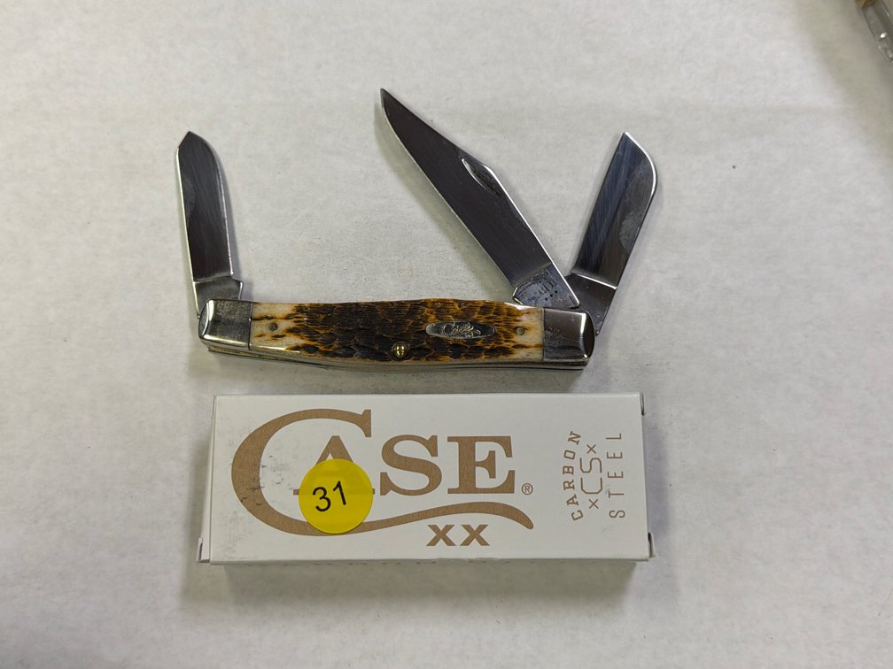 CASE XX AMBER BONE PEACH SEED JIG LARGE STOCKMAN KNIFE